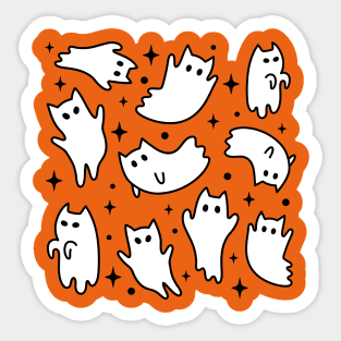 Cute Kawaii Ghost Cats Halloween Orange Sticker